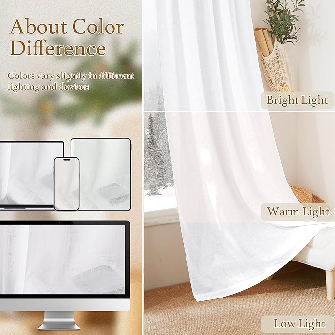 RYB HOME White Sheer Curtains 72 inches, Light Filtration Privacy Protection Thick Heavy Textured Short Curtains for Home Office Dormitory, W 42 x L 72 inches, 2 Panels Set