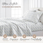 Linen Market 4 Piece Queen Sheet Set - Breathable, Double-Brushed Patterned Cooling Sheets – Oeko-TEX Certified Ultra Soft & Wrinkle-Free 16" Deep-Pocket Queen Sheets - Easy Care Blossoms Light Blue