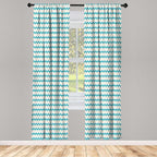 Ambesonne Teal Curtains, Horizontal Zigzag Lines Chevron Triangles Pattern Simple Classical Geometric Design, Window Treatments 2 Panel Set for Living Room Bedroom, Pair of - 28" x 95", Cream Teal