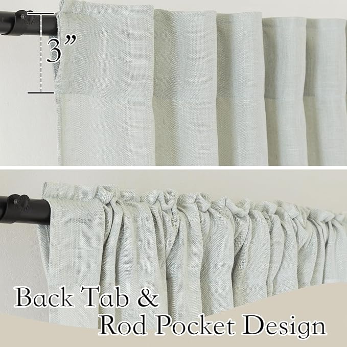RYB HOME Natural Linen Curtains 72 inch Length for Living Room Bedroom, Light Filtering Sun Protection Privacy Assured Breathable Burlap for Home Office, W 52 x L 72 inch, 2 Pcs, Sage Green