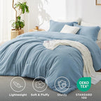 Bedsure Queen Comforter Set - Storm Blue Soft Bedding for All Seasons, Cationic Dyed Bed Set, 3 Pieces, 1 Queen Size Comforter (90"x90") and 2 Pillow Shams (20"x26"+2")