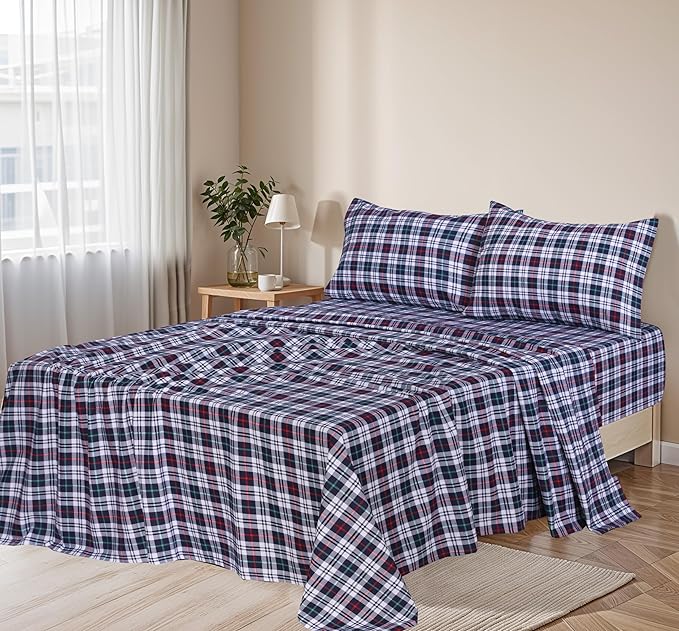 RUVANTI Flannel Sheets Queen Size - 100% Cotton Double Brushed Bed Sheets, Deep Pockets 16 Inches Queen Sheet Set, All Seasons Breathable & Extra Soft - Warm & Cozy, 4 Piece, Noel