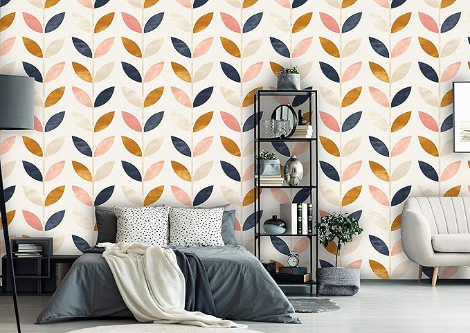 Removable Peel 'n Stick Wallpaper, Self-Adhesive Wall Mural, Rose Gold Blue Floral Pattern, Nursery Baby’s Room Decor • Scandinavian Design (24"W x 60"H Inches)
