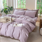 MooMee Bedding Duvet Cover Set 100% Washed Cotton Linen Like Textured Breathable Durable Soft Comfy (Heathered Light Purple, Twin 68"x90")