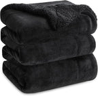Bedsure GentleSoft Sherpa Fleece Blankets Queen Size for Bed - Thick and Warm Throw for Women and Men, Soft Fuzzy Plush Queen Blanket for Winter, Black, 90x90 Inches