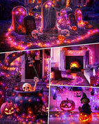Minetom Halloween Fairy Lights Battery Operated, 5 Pack 7 FT 20 LED With Timer, Black Wire String Lights Indoor for Bedroom Party Classroom, Orange and Purple