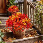 Artificial Fall Flowers Outdoor Fake Mums - 16 Bundles Fake Plants UV Resistant No Fade Faux Plastic Greenery Garden Morning Glory Home Decor (1, MixedFall 4 Colors)