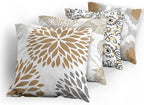 Ambesonne Vintage Throw Pillow Cushion Case Pack of 4, Bohemian Ornamental Leaves Dahlia Pattern Geometric Art Curlicue, Modern Accent Double-Sided Digital Printing, 18", Pale Brown Grey White