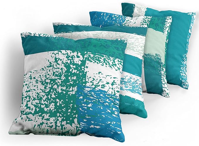 Ambesonne Grunge Throw Pillow Cushion Case Pack of 4, Abstract Design Simplistic Minimal Stripes Brushstrokes Contemporary, Modern Accent Double-Sided Digital Printing, 18", Teal Blue and Mint Green