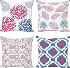 Ambesonne Vintage Throw Pillow Cushion Case Pack of 4, Bohemian Ornamental Leaves Dahlia Pattern Geometric Art Curlicue Motif, Modern Accent Double-Sided Digital Printing, 24", Pink and Dark Sky Blue