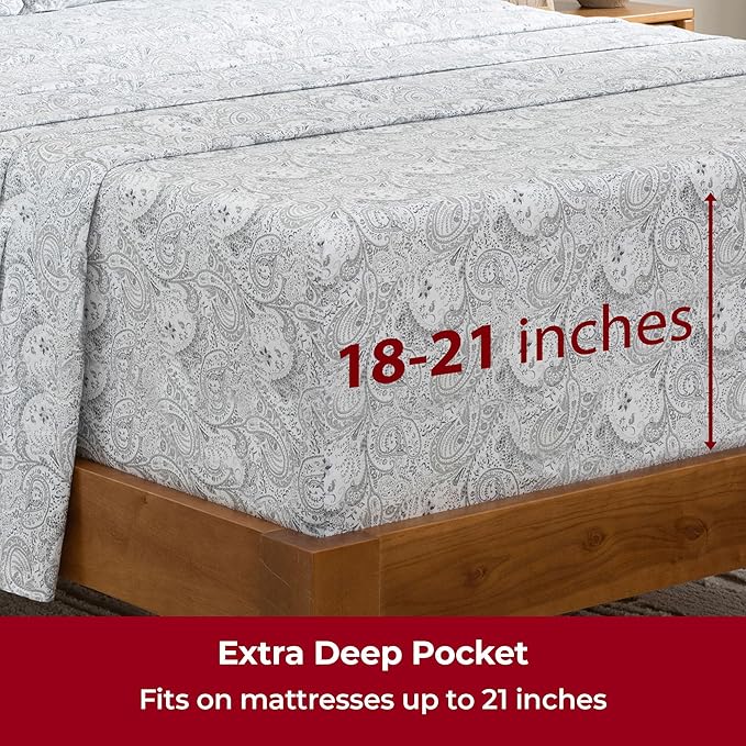 Mellanni Extra Deep King Sheets - 4 PC Iconic Collection Bedding - Hotel Luxury, Ultra Soft, Cooling Bed Sheets - Wrinkle, Fade, Stain Resistant (King, Paisley Gray)