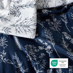 Bedsure Queen Comforter Set - Navy Bed Set, 3 Pieces Cute Floral Bedding, 1 Soft Reversible Botanical Flowers Comforter and 2 Pillow Shams
