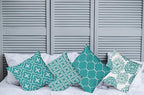 Ambesonne Vintage Throw Pillow Cushion Case Pack of 4, Monochrome Design Grid Trellis Quatrefoil Mesh and Dahlia Flowers Modern Print, Modern Accent Double-Sided Digital Printing, 24", Teal and White