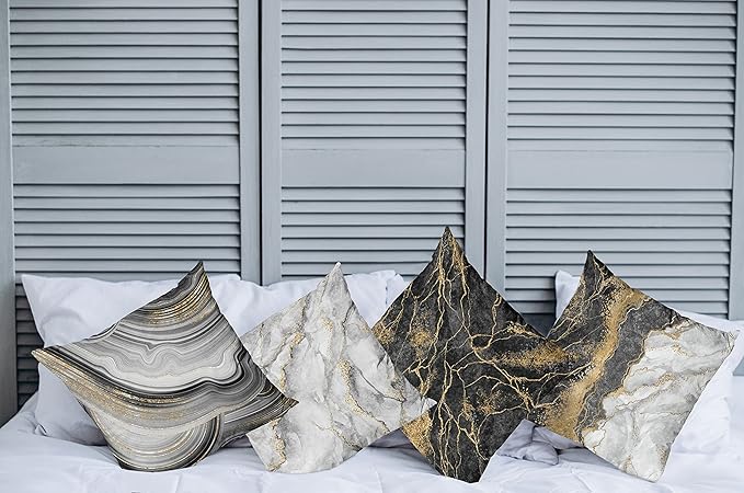 Ambesonne Marble Throw Pillow Cushion Case Pack of 4, Obsidian Like Ornaments Natural Stone Stains and Veins Golden Yellow Tone, Modern Accent Double-Sided Digital Printing, 20", Charcoal Grey Coconut