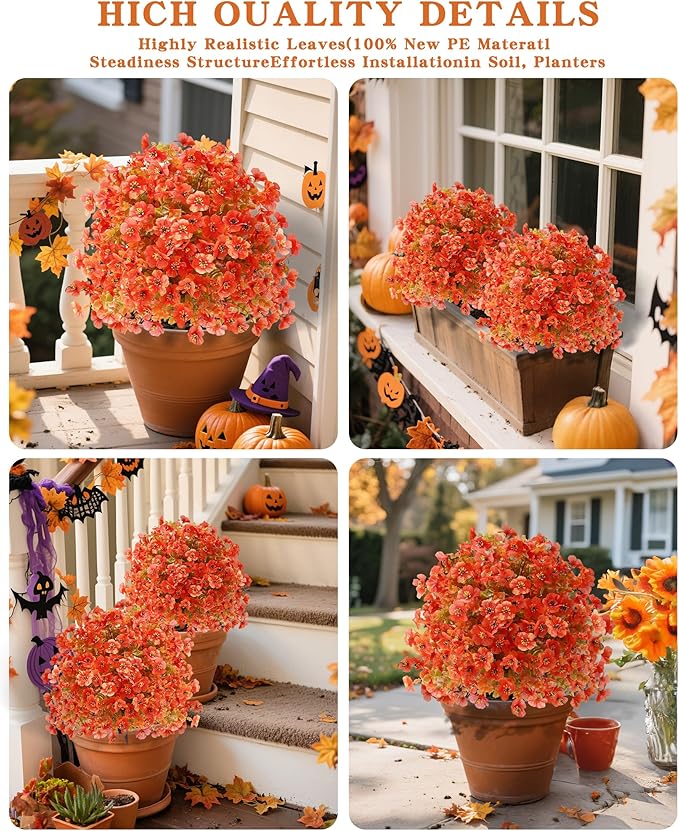 Artificial Mums Topiary Ball Tree With Flowers for Outdoors Fall Decor,23" Orange UV Resistant Fake Plants With Ground Spike Autumn Decorations for Home,Front Porch,Garden,Thanksgiving,Planters