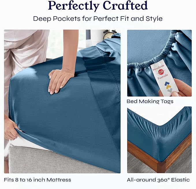 California Design Den King Bed Sheets Set - Soft 400 Thread Count Sateen, Natural 100% Cotton Sheets, Deep Pockets with All-Around Elastic for a Snug Fit, Cool & Durable Bedding Set - Peacock Blue