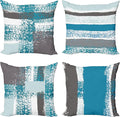 Ambesonne Grunge Throw Pillow Cushion Case Pack of 4, Abstract Design Simplistic Minimal Stripes Brushstrokes Contemporary, Modern Accent Double-Sided Digital Printing, 20", Sea Blue Grey and White