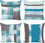 Ambesonne Grunge Throw Pillow Cushion Case Pack of 4, Abstract Design Simplistic Minimal Stripes Brushstrokes Contemporary, Modern Accent Double-Sided Digital Printing, 20", Sea Blue Grey and White