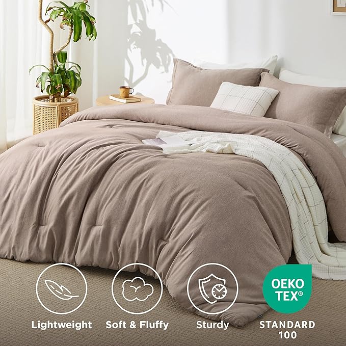 Bedsure Full Comforter Set - Khaki Soft Bedding for All Seasons, Cationic Dyed Bed Set, 3 Pieces, 1 Full Size Comforter (82"x86") and 2 Pillow Shams (20"x26"+2")