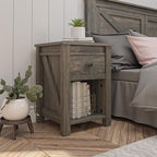 Ameriwood Home Farmington Country Style Nightstand with Barn Door Design, Concealed Drawer and Open Cubby, Weathered Oak
