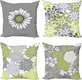 Ambesonne Floral Throw Pillow Cushion Case Pack of 4, Flower Petals Color Palette Chamomile Peony Dahlia and Sunflower, Accent Double-Sided Digital Printing, 18", Grey Pastel Green