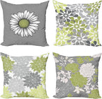 Ambesonne Floral Throw Pillow Cushion Case Pack of 4, Flower Petals Color Palette Chamomile Peony Dahlia and Sunflower, Accent Double-Sided Digital Printing, 18", Grey Pastel Green