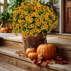 Artificial Fall Flowers for Outdoors Fake Mums - 16 Bundles Faux Plants Outside Greenery Boxwood No Fade Plastic Shrubs Decor Farmhouse Home Garden Thanksgiving (Yellow)