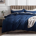 Bedsure Cotton Duvet Cover Set - 100% Cotton Waffle Weave Navy Duvet Cover Oversized King Size, GentleSoft™ and Breathable Bedding Set for All Season, 3 Pieces, 120"x98"