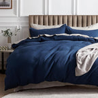 Bedsure Cotton Duvet Cover King - 100% Cotton Waffle Weave Navy Blue Duvet Cover King Size, GentleSoft™ and Breathable Bedding Set for All Season, 3 Pieces, 104"x90"