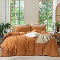 MooMee Bedding Duvet Cover Set 100% Washed Cotton Linen Like Textured Breathable Durable Soft Comfy (Solid Burnt Orange, Super King 108"x98")
