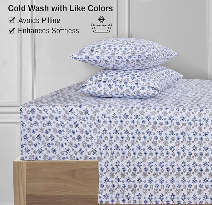 RUVANTI Flannel Sheets Full Size - 100% Cotton Double Brushed Bed Sheets Set, Deep Pockets 16 Inches, All Seasons Breathable & Extra Soft Full Sheets, Warm & Cozy, 4 Piece, Snow Flake Grey
