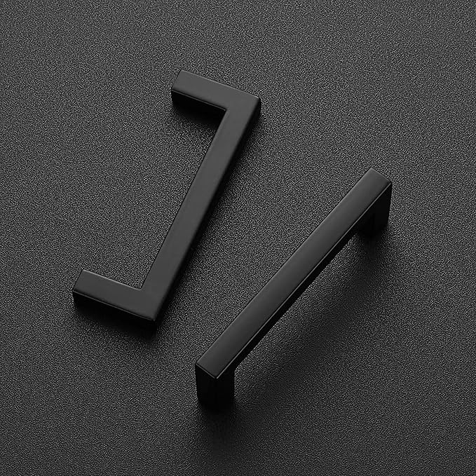 Ravinte 10 Pack Solid Kitchen Cabinet Handles Matte Black Cabinet Pulls Slim Drawer Pulls with 3 Inch Hole Center Square Bar Kitchen Cupboard Hardware