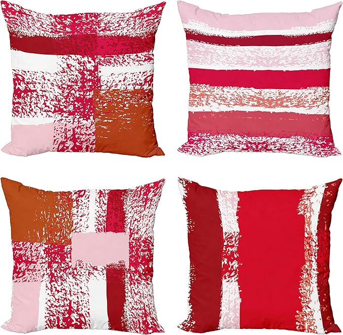 Ambesonne Grunge Throw Pillow Cushion Case Pack of 4, Abstract Design Simplistic Minimal Stripes Brushstrokes Contemporary, Modern Accent Double-Sided Digital Printing, 20", Rose Magenta and Dark Pink