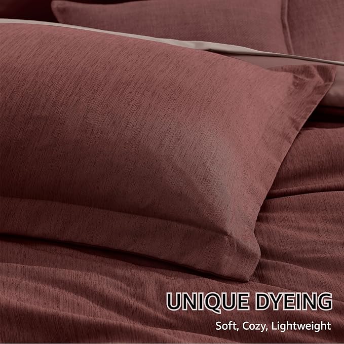 Monbix Queen Comforter Set - 7 Pieces Cationic Dyeing Dark Red Bed in a Bag Queen Bedding Sets with Comforter, Sheets, Pillowcases & Shams, Reversible Bedding Comforters Sets