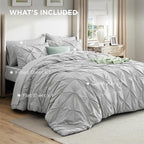 Bedsure California King Comforter Set - Bed in a Bag Cal King Bedding Set 7 PCS, GentleSoft™ Pintuck Bed Set Gift for Family, Pinch Pleat Light Grey Comforter with Sheets, Pillowcases & Shams