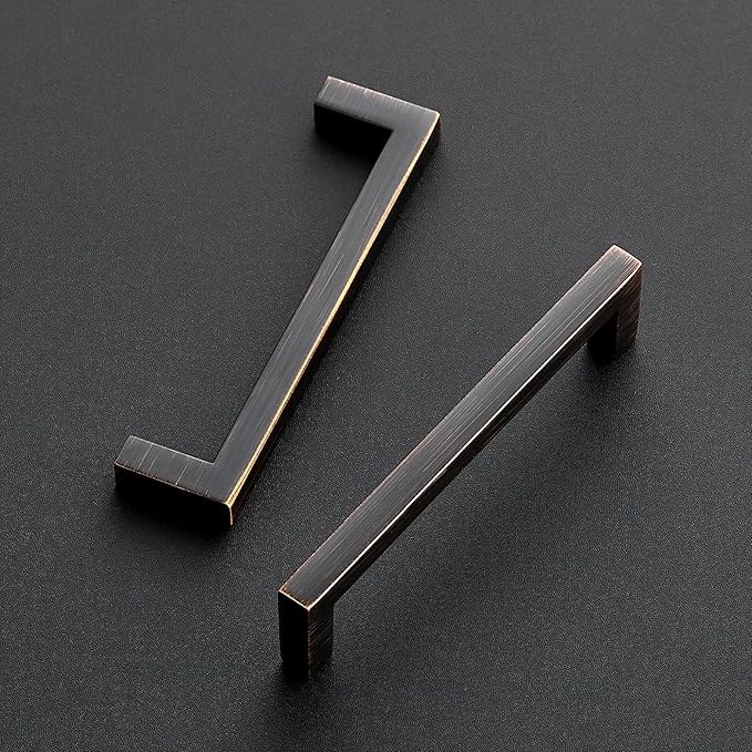 Ravinte 10 Pack Solid Kitchen Cabinet Handles Oil Rubbed Bronze Cabinet Pulls Slim Drawer Pulls with 4 Inch Hole Center Square Bar Kitchen Cabinet Hardware
