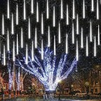 Joomer Christmas Lights Outdoor, 11.8 inch 10 Tubes 240 LED Meteor Shower Lights, LED Snow Falling Icicle Cascading Light with Timer Waterproof and Connectable for Christmas Decoration (White)