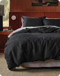 Bedsure Cotton Duvet Cover Set - 100% Cotton Waffle Weave Black Duvet Cover Oversized King Size, GentleSoft™ and Breathable Bedding Set for All Season, 3 Pieces, 120"x98"