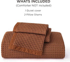 Bedsure Cooling Waffle Duvet Cover King - Cotton Blend Rayon Derived from Bamboo Duvet Cover Set for Hot Sleepers, Breathable Bedding Set with a Vintage Charm, 3 Pieces (Burnt Orange, King, 104"x90")