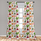 Ambesonne Vegetables 2 Panel Curtain Set, Continuous Pattern of Sketchy Painted Healthy Natural Tasty Food Illustration, Window Treatment Living Room Bedroom Decor, Pair of - 28" x 63", Green Orange