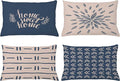 Ambesonne Modern Throw Pillow CushiCase Pack 4, Scandinavian Minimal Ornaments Boho Feather Leaves Home Phrase, Modern Accent Double-Sided Digital Printing, 20" x 12", Pale Tan and Slate Blue