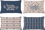Ambesonne Modern Throw Pillow CushiCase Pack 4, Scandinavian Minimal Ornaments Boho Feather Leaves Home Phrase, Modern Accent Double-Sided Digital Printing, 20" x 12", Pale Tan and Slate Blue