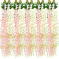 Giegxin 24 Pcs Artificial Wisteria Hanging Flowers 3.6 ft Artificial Fake Wisteria Vine Rattan Hanging Garland Silk Flowers String for Wall Home Wedding Party Greenery Decorations (Pink,White)
