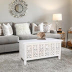 Rectangular Wooden Coffee Table, Modern Wooden Coffee Table, Center Tables, Entryway Table, Living Room Table for Magazines, Books, and Plants - 36x18 Inch White