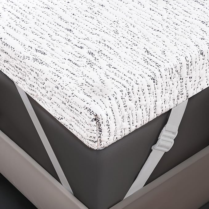 3 Inch Queen Mattress Topper Cover (Only Cover) Mattress Topper Protector Bedding Removable Mattress Encasement with Zippers and Straps