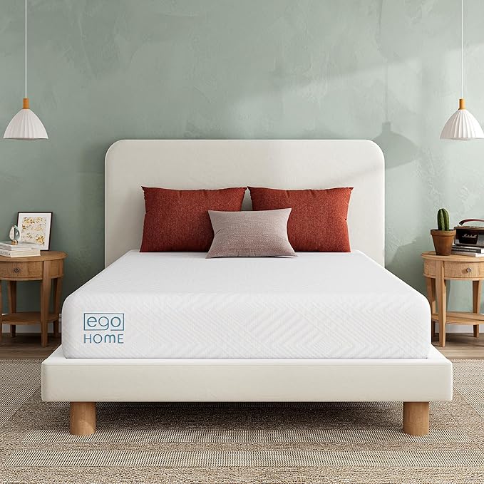 EGO White 12 inch Twin Memory Foam Mattress, Gel Green Tea Mattress Bed in a Box, Made in USA, CertiPUR-US Certified, 38"×75", Medium Firm