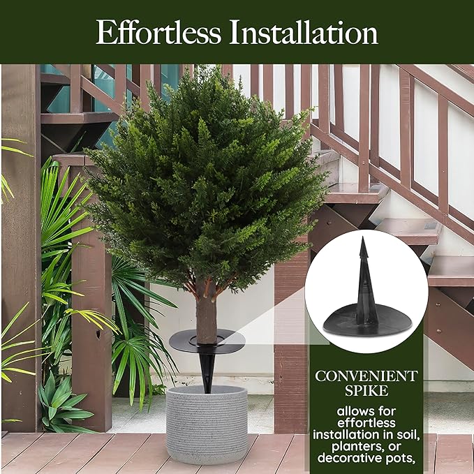 Artificial Cedar Topiary Tree, Indoor Outdoor Decorative Plant, Faux Evergreen Foliage (4, 15.7 inch Height (Leaves Diameter 15.7 inch))