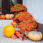 Artificial Fall Flowers Outdoor Fake Mums - 16 Bundles Fake Plants UV Resistant No Fade Faux Plastic Greenery Garden Porch Patio Fall Home Decor (Orangegreen)