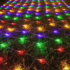 AWQ 360 LED 13.1ft x 6.6ft String Lights Christmas Net Mesh Lights 8 Modes for Christmas Wedding Party Home Garden Lawn Bushes Indoor Outdoor Decor (13.1ft x 6.6ft, Multicolor)