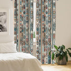 Ambesonne Ethnic Window Curtains Pack of 2, Folkloric Style Floral Ornaments with Bohemian Oriental Motifs as Stripes, Lightweight Set with Rod Pocket, 4 Panels of - 28" x 63", Teal Coral and Orange